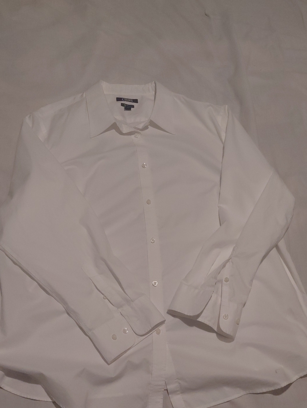 Chaps Womens White Long-Sleeve Dress Blouse, Spread Collar Size 1X